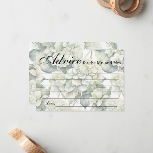 Elegant wit groen waterverf Advies Mr en Mrs Notitiekaartje (Voorkant / Achterkant in situ)