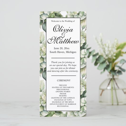 Elegant wit groen waterverf bloemenprogramma (Staand voorkant)