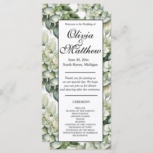 Elegant wit groen waterverf bloemenprogramma (Voorkant / Achterkant)