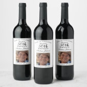 Elegant wit Happy 50th Verjaardagsfeestfoto Wijn Etiket (Flessen)