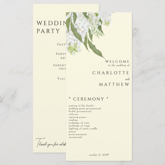 Elegant wit Hydrangea geel bruiloft programma (Voorkant / Achterkant)