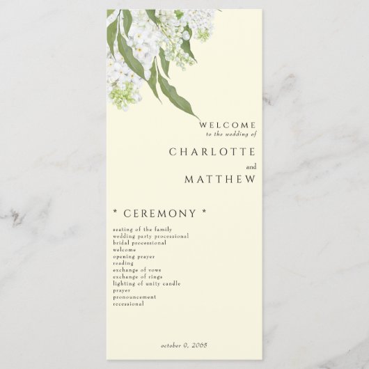 Elegant wit Hydrangea geel bruiloft programma (Voorkant)