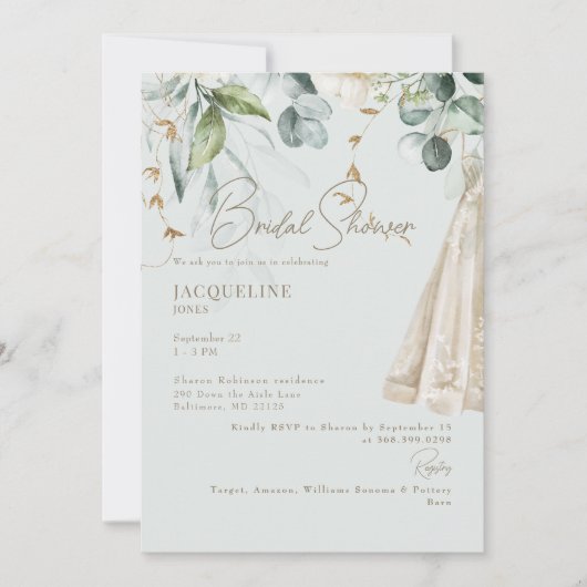 Elegant wit Hydrangea jurk Sage Vrijgezellenfeest Kaart (Voorkant)