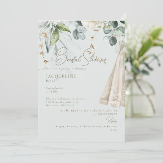 Elegant wit Hydrangea jurk Sage Vrijgezellenfeest Kaart (Staand voorkant)