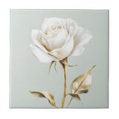Elegant wit ivoor roos faux gold tegeltje (Voorkant)