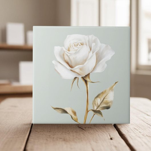Elegant wit ivoor roos faux gold tegeltje