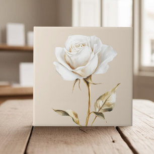 Elegant wit ivoor roos faux gold tegeltje