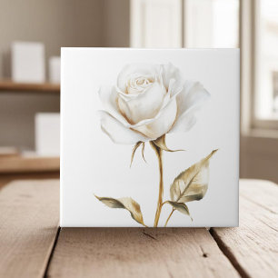 Elegant wit ivoor roos faux gold tegeltje
