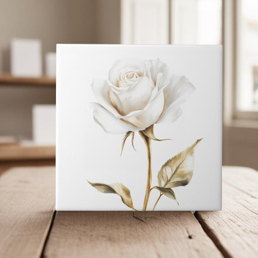 Elegant wit ivoor roos faux gold tegeltje