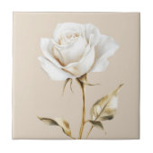 Elegant wit ivoor roos faux gold tegeltje (Voorkant)