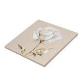 Elegant wit ivoor roos faux gold tegeltje (Zijkant)