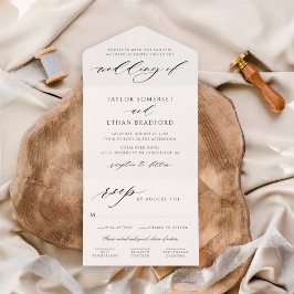 Elegant Wit Kalli Schrift Bruiloft All In One Uitnodiging