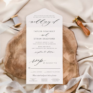 Elegant Wit Kalli Schrift Bruiloft All In One Uitnodiging