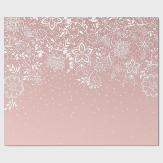 Elegant wit kant bloemen en confettienontwerp cadeaupapier (Vlak)