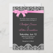 Elegant wit kant en Bleek roze lint bruiloft Kaart (Voorkant)