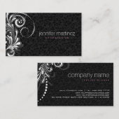Elegant wit kant en zwart damast visitekaartje (Voorkant / Achterkant)