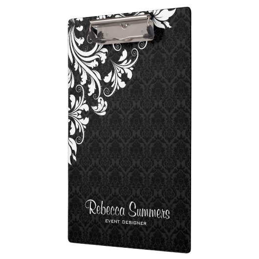 Elegant wit kant en zwarte damast klembord (Links)