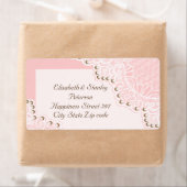 Elegant wit kant met parels roze bruiloft label (Insitu)