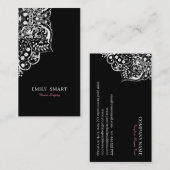 Elegant wit kant op zwart visitekaartje (Voorkant / Achterkant)