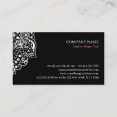 Elegant wit kant op zwart visitekaartje (Achterkant)