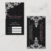 Elegant Wit Kant Zwart Damast Afspraakkaart Afsprakenkaartje (Voorkant / Achterkant)