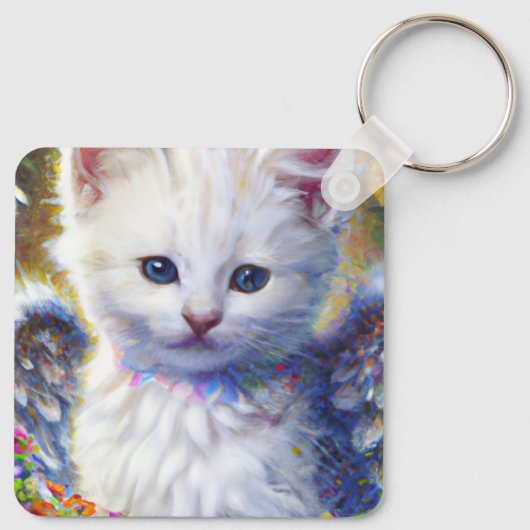 Elegant Wit Kat met Wings Sleutelhanger (Achterkant)
