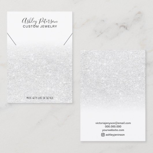 Elegant wit ketting glitter juwelen visitekaartje (Voorkant / Achterkant)