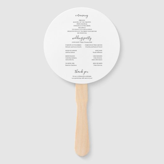 Elegant wit klassiek minimalistisch huwelijksprogr handwaaier (Achterkant)