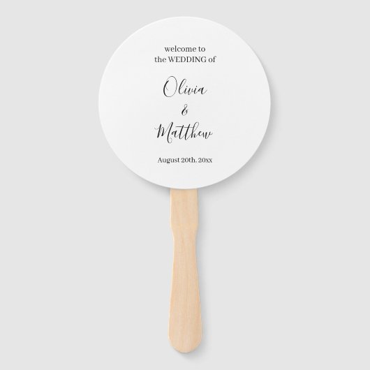 Elegant wit klassiek minimalistisch huwelijksprogr handwaaier (Voorkant)