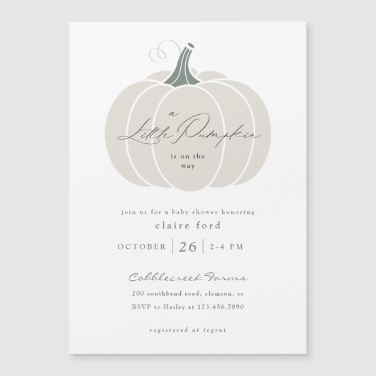 Elegant wit klein pompoen Herfst Baby shower Magnetische Uitnodiging (Voorkant)