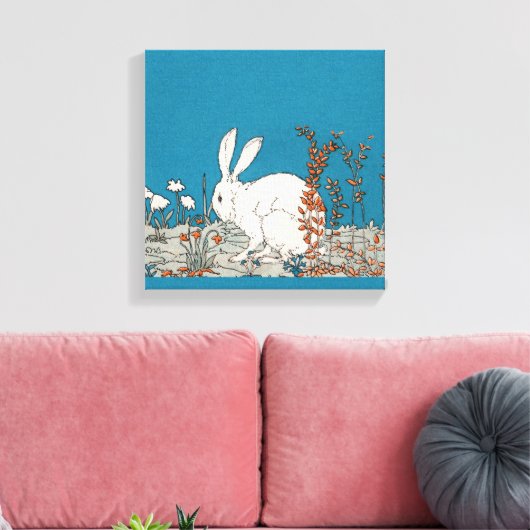 Elegant  wit konijn canvas afdruk (Insitu (Woonkamer))