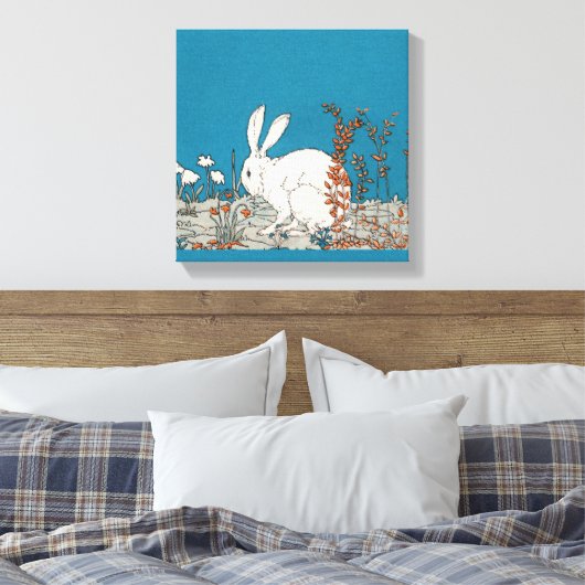 Elegant  wit konijn canvas afdruk (Insitu (Slaapkamer))