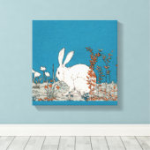 Elegant  wit konijn canvas afdruk (Insitu (Houten vloer))