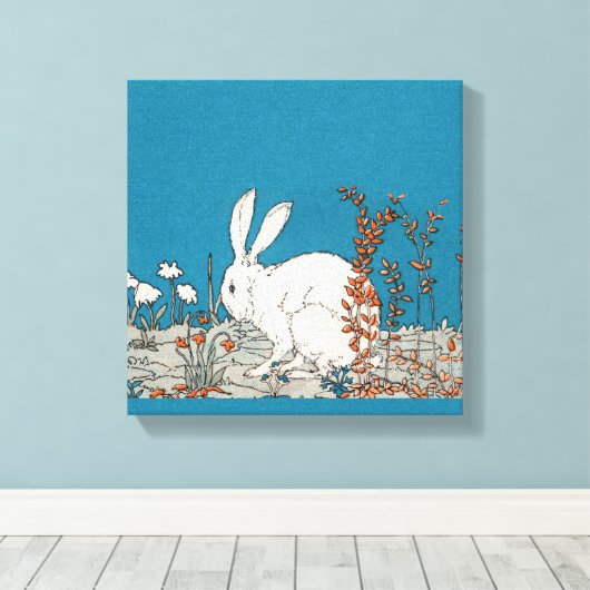 Elegant  wit konijn canvas afdruk (Insitu (Houten vloer))