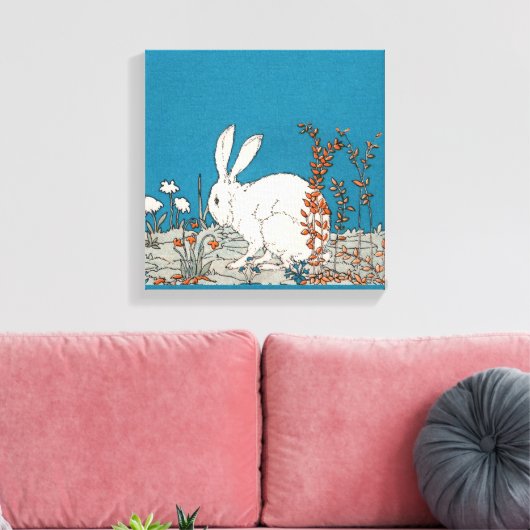 Elegant  wit konijn canvas afdruk (Insitu (Woonkamer))