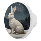 Elegant wit konijn Kerstmis besneeuwd bos Keramische Knop (Rechts)