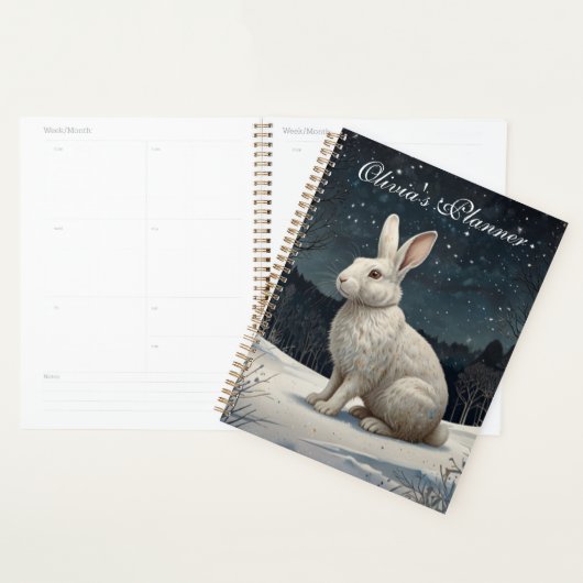 Elegant wit konijn Kerstmis besneeuwd bos Planner (Display)