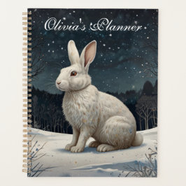 Elegant wit konijn Kerstmis besneeuwd bos Planner