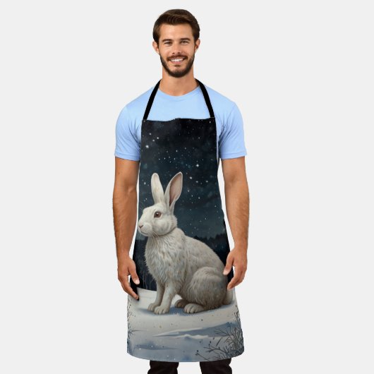 Elegant wit konijn Kerstmis besneeuwd bos Schort (Gedragen)