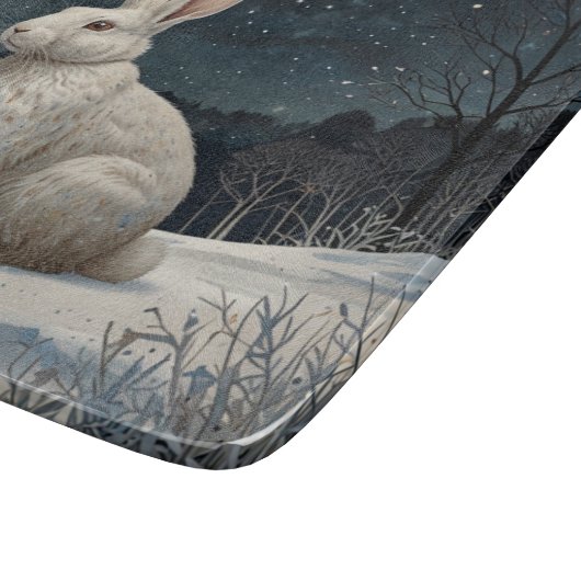 Elegant wit konijn Kerstmis besneeuwd bos Snijplank (Hoek)