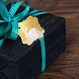 Elegant wit konijn zittend in bloemen goud bedankjes labels