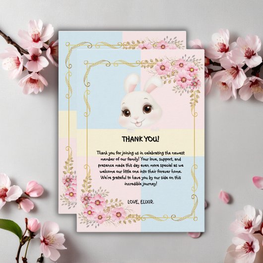 Elegant wit konijntje Baby shower Bedankkaart