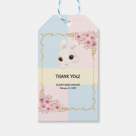 Elegant wit konijntje Baby shower Cadeaulabel (Voorkant)