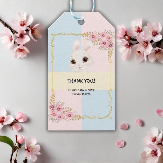 Elegant wit konijntje Baby shower Cadeaulabel