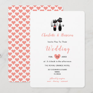 Elegant Wit Koraal Cute Whimsy Zwarte Katten Trouw Kaart