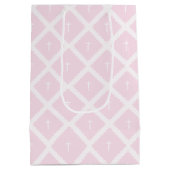 Elegant wit kruis op roze patroon doop medium cadeauzakje (Achterkant)