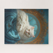 Elegant wit langharig kat-vogel wezen legpuzzel (Horizontaal)