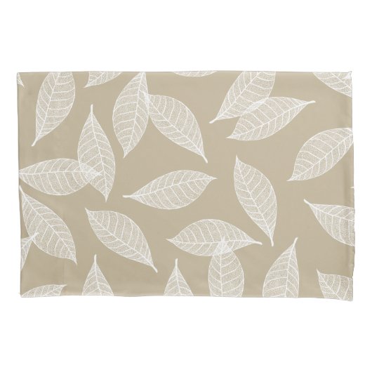 Elegant wit leder met botanische glans en taupe kussensloop (Voorkant)