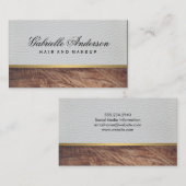 Elegant wit leder Rustisch hout met goudstrip Visitekaartje (Voorkant / Achterkant)