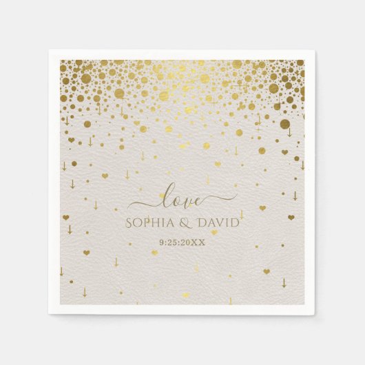 Elegant wit lederen gouden Confetti bruiloft Servet (Voorkant)
